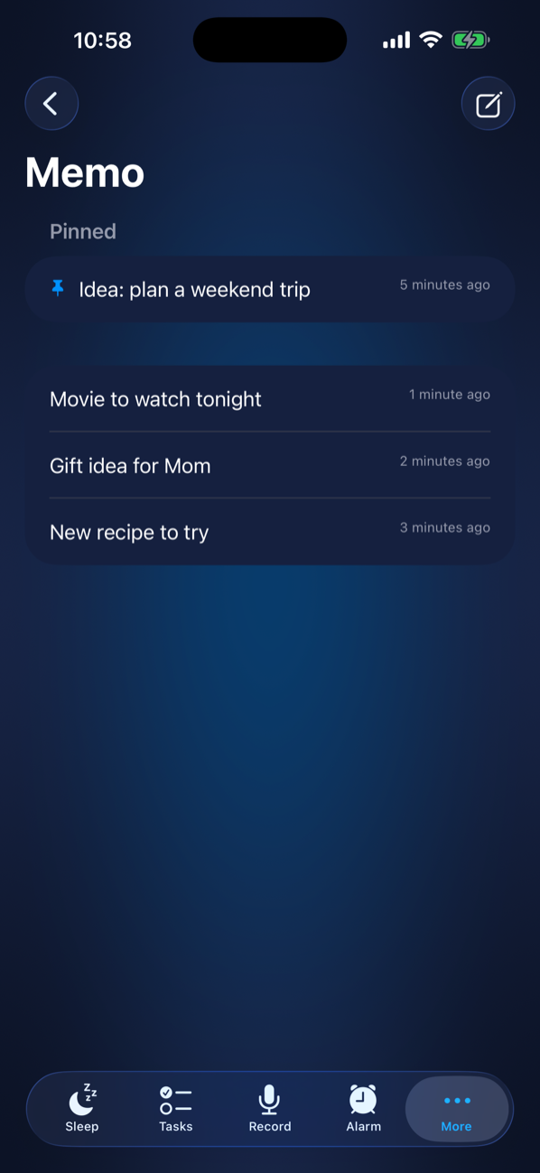 Quick notes that save as you type