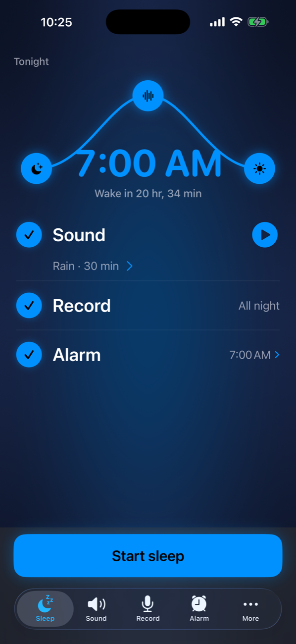 Sleep — start the night in one tap