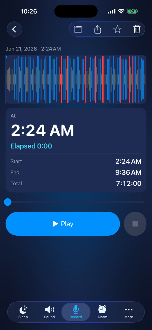 Snorec — scan the waveform to jump to every loud moment