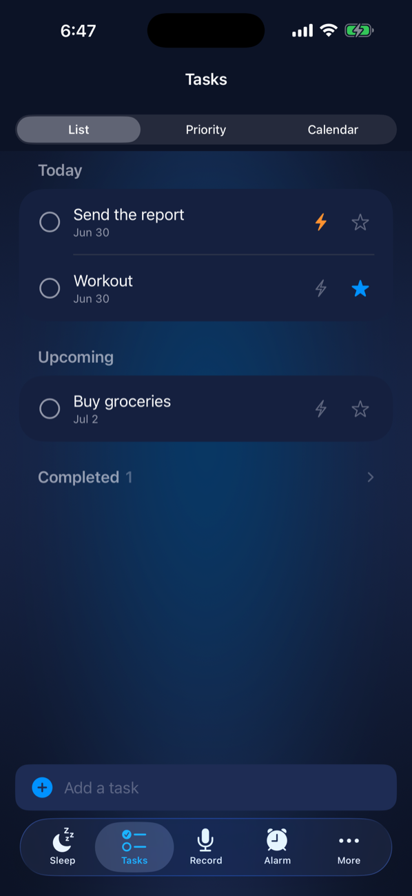 A simple to-do list with due dates